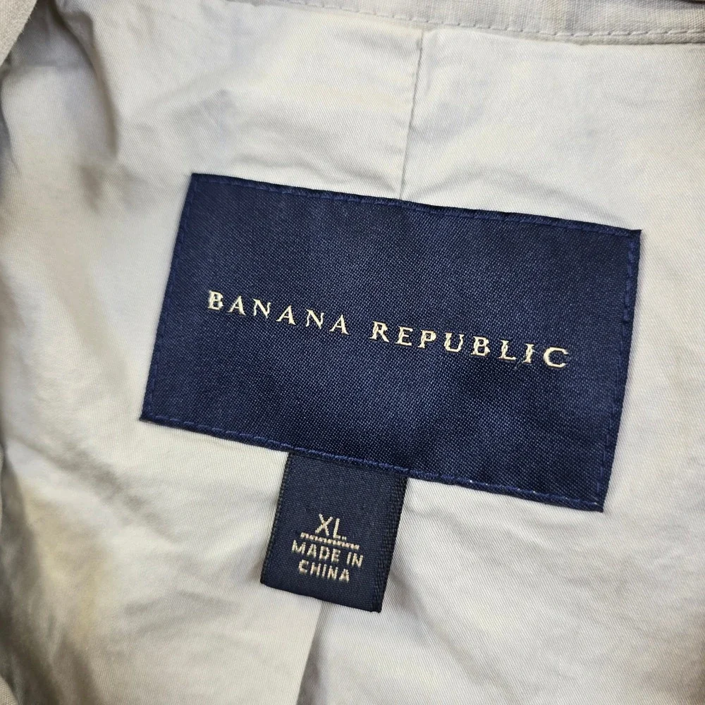 Banana Republic Bomber Jacket Mens XL Beige White Cotton Coated‎ Bi-Swing Zip